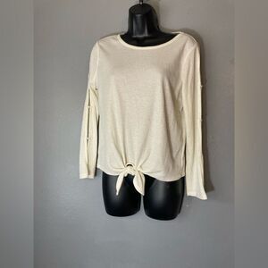 Ruby Rd Off White Open Sleeve Front Knot Top